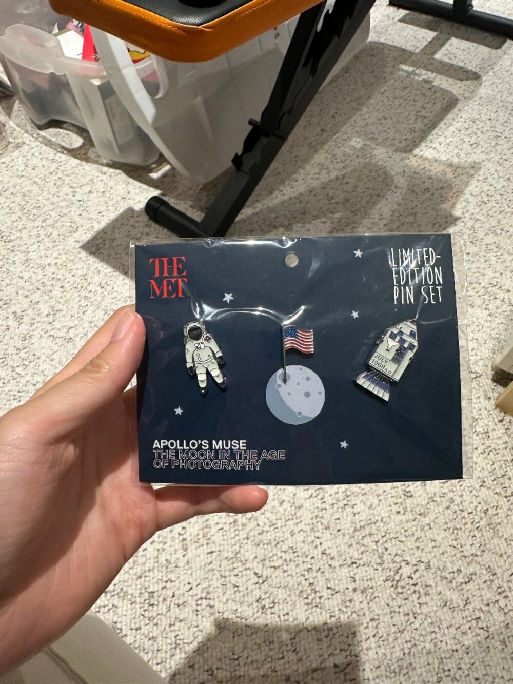 NEW 3 Limited Edition Pin Set Celebrating Moon Landing, Astronaut, Rocket, Flag